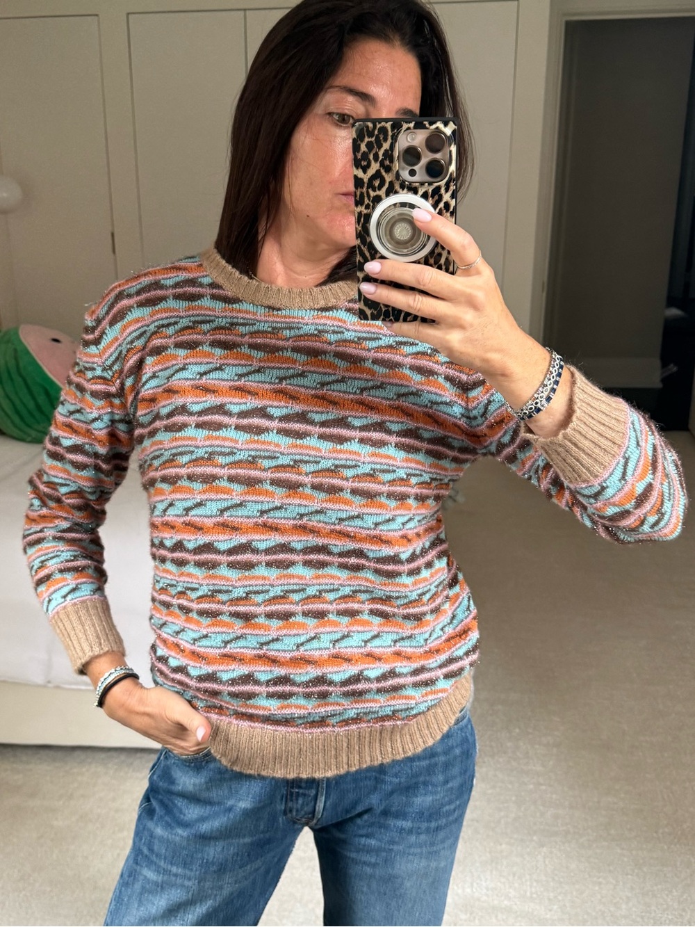 Missoni Multicolor Geometric Knit Sweater with Beige Trim